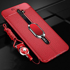 Custodia Silicone Morbida In Pelle Cover con Magnetico Anello Supporto S01 per Oppo Reno2 Z Rosso