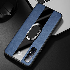 Custodia Silicone Morbida In Pelle Cover con Magnetico Anello Supporto S01 per Oppo Reno3 Pro Blu