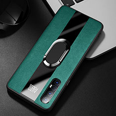 Custodia Silicone Morbida In Pelle Cover con Magnetico Anello Supporto S01 per Oppo Reno3 Pro Verde