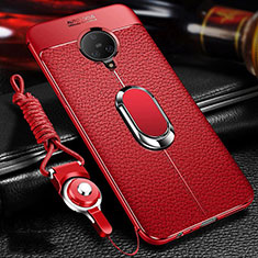 Custodia Silicone Morbida In Pelle Cover con Magnetico Anello Supporto S01 per Vivo Nex 3S Rosso