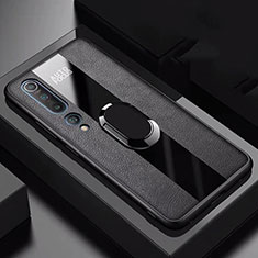 Custodia Silicone Morbida In Pelle Cover con Magnetico Anello Supporto S01 per Xiaomi Mi 10 Nero