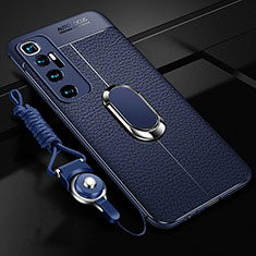 Custodia Silicone Morbida In Pelle Cover con Magnetico Anello Supporto S01 per Xiaomi Mi 10 Ultra Blu