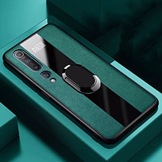 Custodia Silicone Morbida In Pelle Cover con Magnetico Anello Supporto S01 per Xiaomi Mi 10 Verde