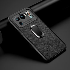 Custodia Silicone Morbida In Pelle Cover con Magnetico Anello Supporto S01 per Xiaomi Mi 11 Ultra 5G Nero