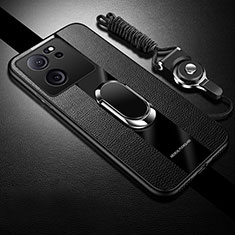 Custodia Silicone Morbida In Pelle Cover con Magnetico Anello Supporto S01 per Xiaomi Mi 13T Pro 5G Nero