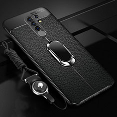 Custodia Silicone Morbida In Pelle Cover con Magnetico Anello Supporto S01 per Xiaomi Poco M2 Nero