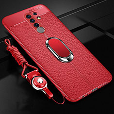 Custodia Silicone Morbida In Pelle Cover con Magnetico Anello Supporto S01 per Xiaomi Poco M2 Rosso