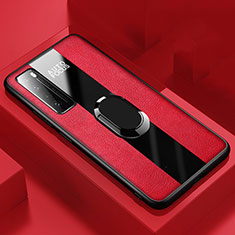 Custodia Silicone Morbida In Pelle Cover con Magnetico Anello Supporto S02 per Huawei Nova 7 5G Rosso