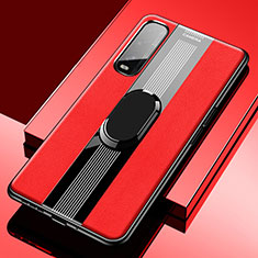 Custodia Silicone Morbida In Pelle Cover con Magnetico Anello Supporto S02 per Oppo Find X2 Rosso