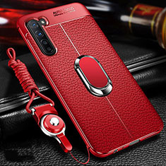 Custodia Silicone Morbida In Pelle Cover con Magnetico Anello Supporto S02 per Oppo Reno3 Rosso