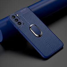 Custodia Silicone Morbida In Pelle Cover con Magnetico Anello Supporto S02 per Samsung Galaxy S21 FE 5G Blu