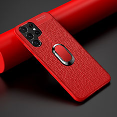 Custodia Silicone Morbida In Pelle Cover con Magnetico Anello Supporto S02 per Samsung Galaxy S23 Ultra 5G Rosso