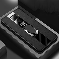Custodia Silicone Morbida In Pelle Cover con Magnetico Anello Supporto S03 per Huawei Nova 5z Nero