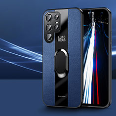 Custodia Silicone Morbida In Pelle Cover con Magnetico Anello Supporto S03 per Samsung Galaxy S21 Ultra 5G Blu