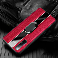 Custodia Silicone Morbida In Pelle Cover con Magnetico Anello Supporto S04 per Oppo Reno3 Pro Rosso