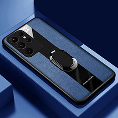 Custodia Silicone Morbida In Pelle Cover con Magnetico Anello Supporto S04 per Samsung Galaxy S21 Ultra 5G Blu