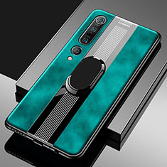 Custodia Silicone Morbida In Pelle Cover con Magnetico Anello Supporto S04 per Xiaomi Mi 10 Pro Verde