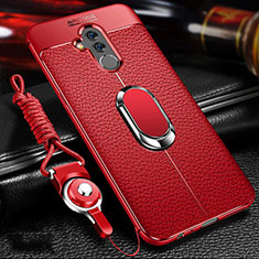 Custodia Silicone Morbida In Pelle Cover con Magnetico Anello Supporto T01 per Huawei Mate 20 Lite Rosso