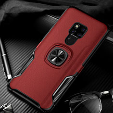 Custodia Silicone Morbida In Pelle Cover con Magnetico Anello Supporto T01 per Huawei Mate 20 Rosso