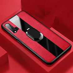 Custodia Silicone Morbida In Pelle Cover con Magnetico Anello Supporto T01 per Huawei Nova 6 Rosso