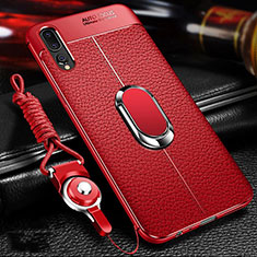 Custodia Silicone Morbida In Pelle Cover con Magnetico Anello Supporto T01 per Huawei P20 Pro Rosso