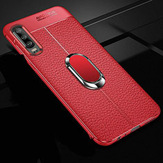 Custodia Silicone Morbida In Pelle Cover con Magnetico Anello Supporto T01 per Huawei P30 Rosso