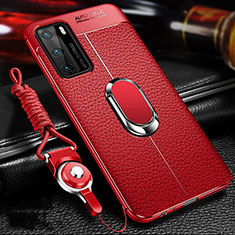 Custodia Silicone Morbida In Pelle Cover con Magnetico Anello Supporto T01 per Huawei P40 Rosso