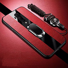 Custodia Silicone Morbida In Pelle Cover con Magnetico Anello Supporto T01 per OnePlus 7T Pro Rosso