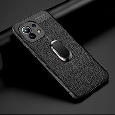 Custodia Silicone Morbida In Pelle Cover con Magnetico Anello Supporto T01 per Xiaomi Mi 11 Lite 5G NE Nero