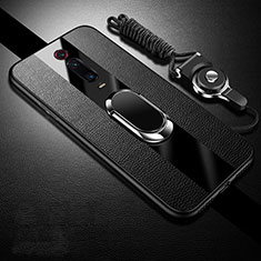 Custodia Silicone Morbida In Pelle Cover con Magnetico Anello Supporto T01 per Xiaomi Redmi K20 Pro Nero
