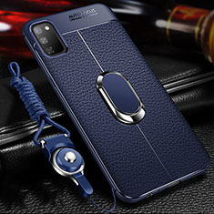 Custodia Silicone Morbida In Pelle Cover con Magnetico Anello Supporto T02 per Huawei Honor V30 5G Blu