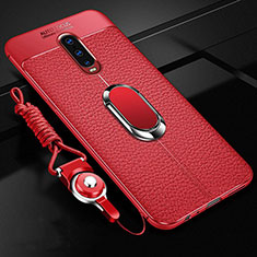 Custodia Silicone Morbida In Pelle Cover con Magnetico Anello Supporto T02 per Oppo RX17 Pro Rosso