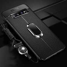 Custodia Silicone Morbida In Pelle Cover con Magnetico Anello Supporto T02 per Samsung Galaxy S10 Nero