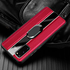 Custodia Silicone Morbida In Pelle Cover con Magnetico Anello Supporto T02 per Samsung Galaxy S20 Rosso