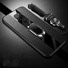 Custodia Silicone Morbida In Pelle Cover con Magnetico Anello Supporto T02 per Xiaomi Redmi Note 9 Nero