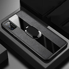 Custodia Silicone Morbida In Pelle Cover con Magnetico Anello Supporto T03 per Huawei Honor V30 5G Nero
