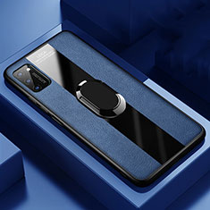 Custodia Silicone Morbida In Pelle Cover con Magnetico Anello Supporto T03 per Huawei Honor View 30 5G Blu