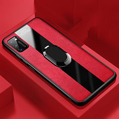 Custodia Silicone Morbida In Pelle Cover con Magnetico Anello Supporto T03 per Huawei Honor View 30 5G Rosso