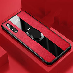 Custodia Silicone Morbida In Pelle Cover con Magnetico Anello Supporto T04 per Huawei P20 Rosso