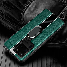 Custodia Silicone Morbida In Pelle Cover con Magnetico Anello Supporto T04 per Samsung Galaxy S20 Ultra 5G Verde
