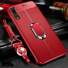 Custodia Silicone Morbida In Pelle Cover con Magnetico Anello Supporto T05 per Huawei P20 Rosso