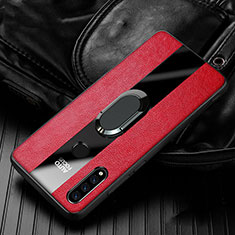 Custodia Silicone Morbida In Pelle Cover con Magnetico Anello Supporto T05 per Huawei P30 Lite Rosso