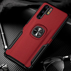 Custodia Silicone Morbida In Pelle Cover con Magnetico Anello Supporto T05 per Huawei P30 Pro Rosso