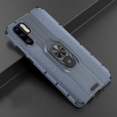 Custodia Silicone Morbida In Pelle Cover con Magnetico Anello Supporto T06 per Huawei P30 Pro Blu