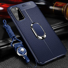 Custodia Silicone Morbida In Pelle Cover con Magnetico Anello Supporto WL1 per Samsung Galaxy S20 5G Blu