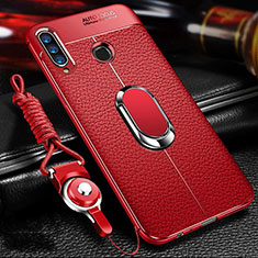 Custodia Silicone Morbida In Pelle Cover con Magnetico Anello Supporto Z01 per Huawei P30 Lite XL Rosso