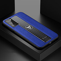 Custodia Silicone Morbida In Pelle Cover con Magnetico FL1 per Samsung Galaxy Note 20 5G Blu
