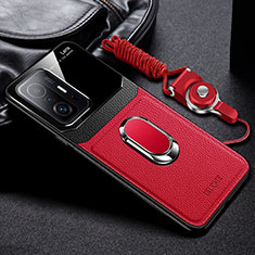 Custodia Silicone Morbida In Pelle Cover con Magnetico FL2 per Xiaomi Mi 11T 5G Rosso