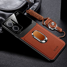 Custodia Silicone Morbida In Pelle Cover con Magnetico FL2 per Xiaomi Redmi 10 5G Marrone