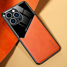 Custodia Silicone Morbida In Pelle Cover con Magnetico per Apple iPhone 13 Pro Arancione